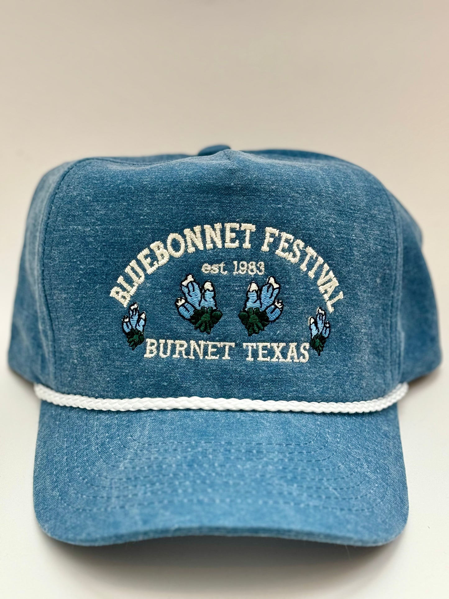 Blue Bluebonnet Festival- Stone Washed w/ White Rope